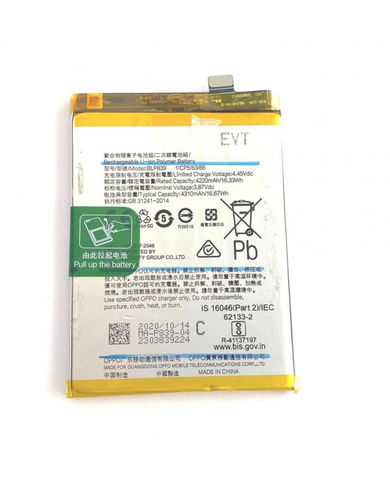 BLP839 Battery for Oppo A94 5G / A95 5G / Reno5 Z 4310mAh Disassembly Battery