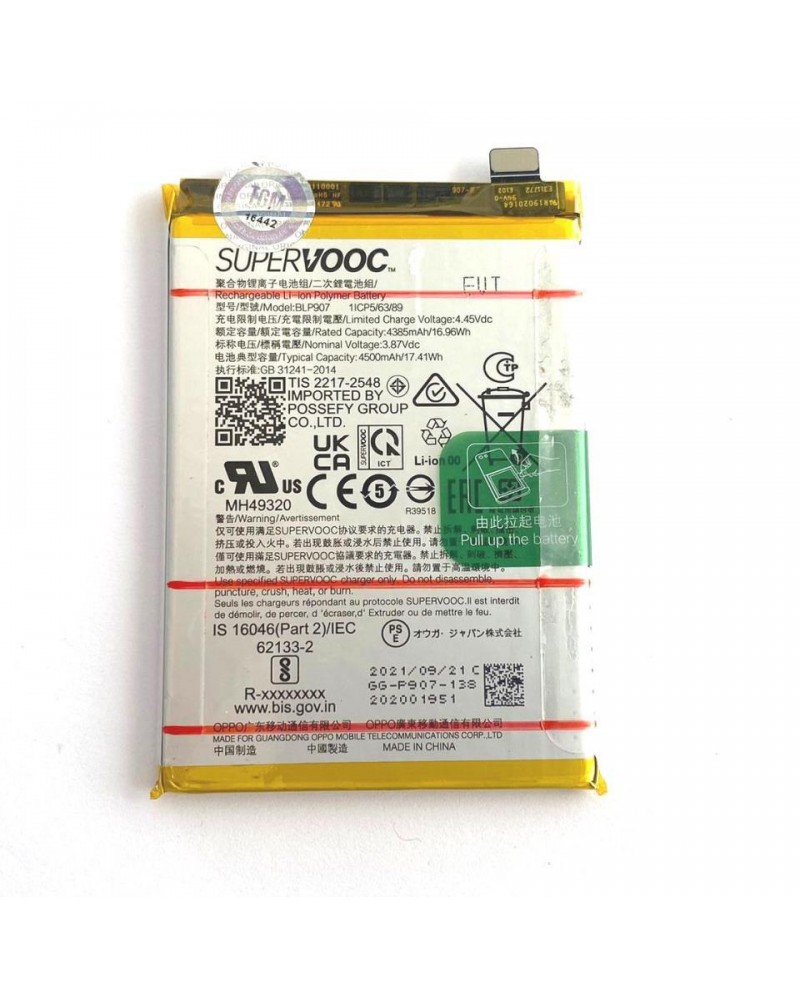 BLP907 Battery for Oppo Reno7 Z 5G / Reno7 Lite / A96 China PFUM10 4500mAh De-assembled Battery