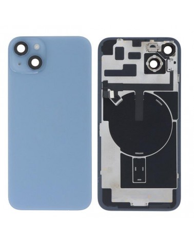 Tapa Trasera   Lente de Camara   Chip Cargador Inalambrico   Anillo Magnetismo   Flex de Flash para Iphone 14 Plus - Azul