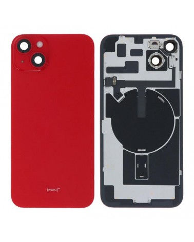 Tapa Trasera   Lente de Camara   Chip Cargador Inalambrico   Anillo Magnetismo   Flex de Flash para Iphone 14 Plus - Roja