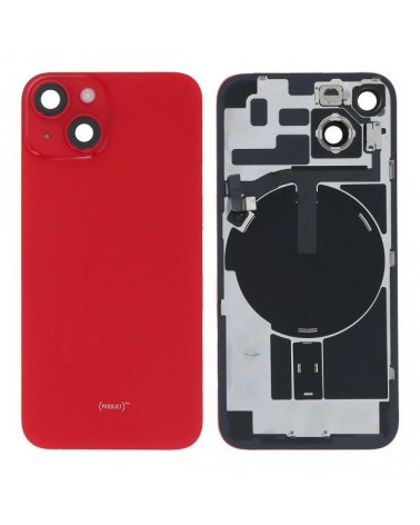 Tapa Trasera   Lente de Camara   Chip Cargador Inalambrico   Anillo Magnetismo   Flex de Flash para Iphone 14 - Roja