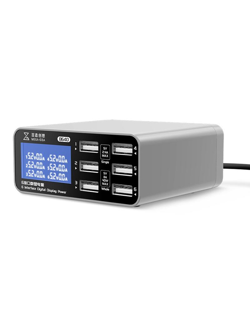 Fuente de Alimentacion de Escritorio QIANLI con pantalla digital B640 40W con 6 puertos USB