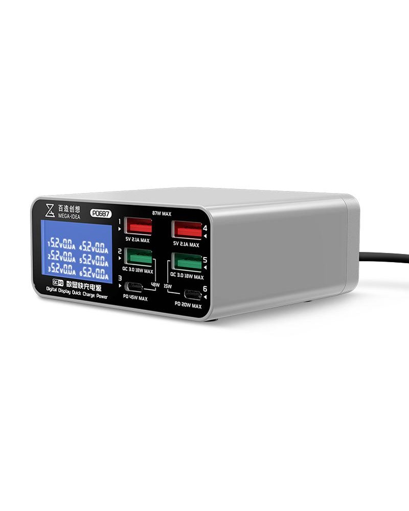 QIANLI Desktop Power Supply with Digital Display PQ687 87W with 4 USB and 2 Type-C ports