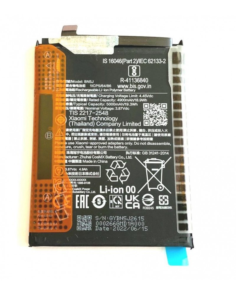 Batería BN5J para Xiaomi Redmi Note 12 / Xiaomi Mi 12T / 12T PRO / POCO X5 5G   Service Pack  