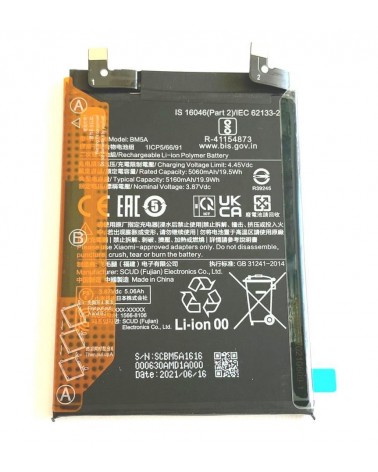 Batería BM5A para Xiaomi Redmi Note 11 Pro 4G 2201116TG de 5060mAh   Service Pack  