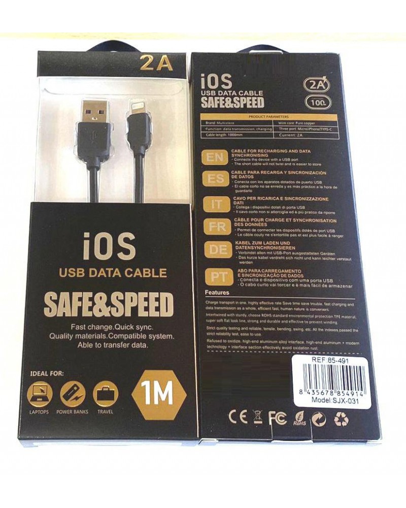 Cable USB Iphone Negro en Caja