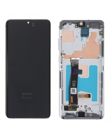 Pantalla LCD y Tactil con Marco Plata para Samsung Galaxy S20 Ultra G988 SM-G988B   S20 Ultra 5G   Calidad Oled  