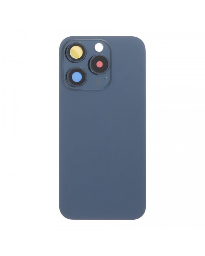 Capa traseira com suporte metálico e lente de câmara para Iphone 15 Pro - Azul titânio