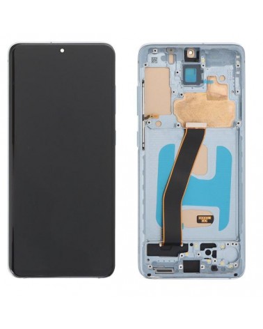 LCD e ecrã tátil com moldura azul para Samsung Galaxy S20 G980 G980F S20 5G G981 G981F Qualidade TFT