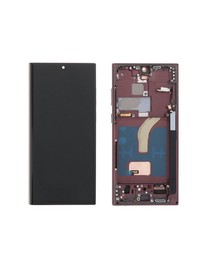 Pantalla LCD y Tactil con Marco Burgundy para Samsung Galaxy S22 Ultra SM-S908   Calidad TFT  