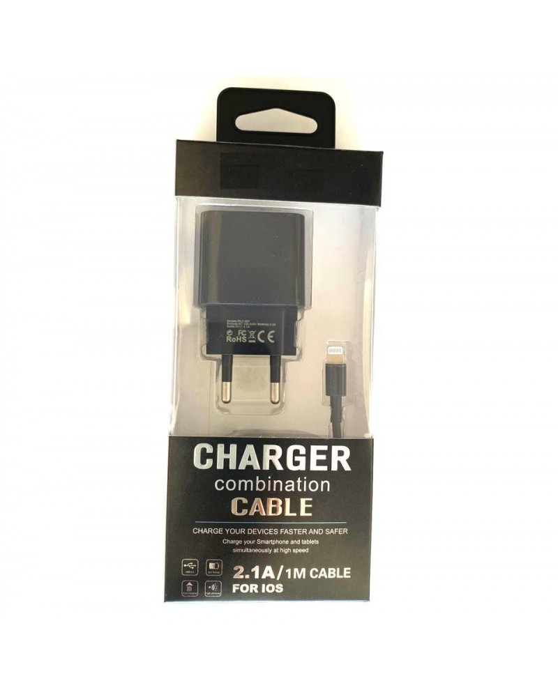 Black Iphone mains charger 2 1A 1 metre