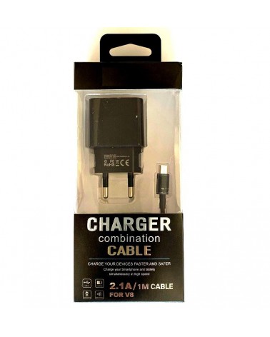 Micro USB mains charger black 2 1A 1 metre