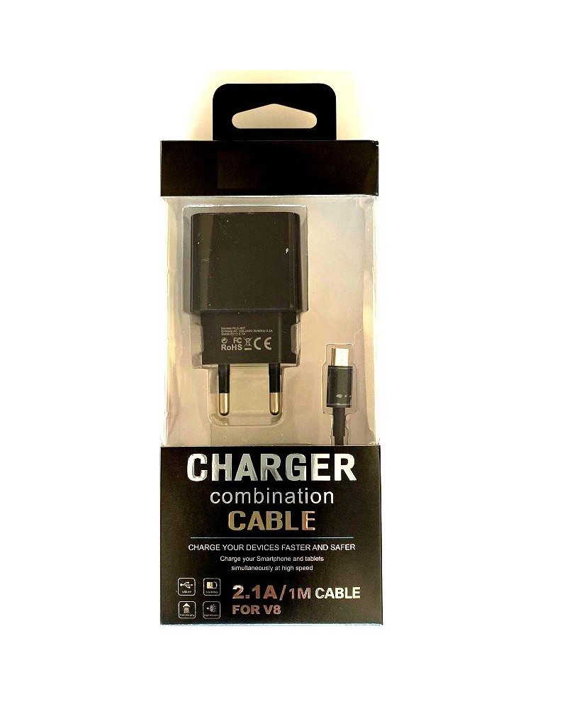 Micro USB mains charger black 2 1A 1 metre