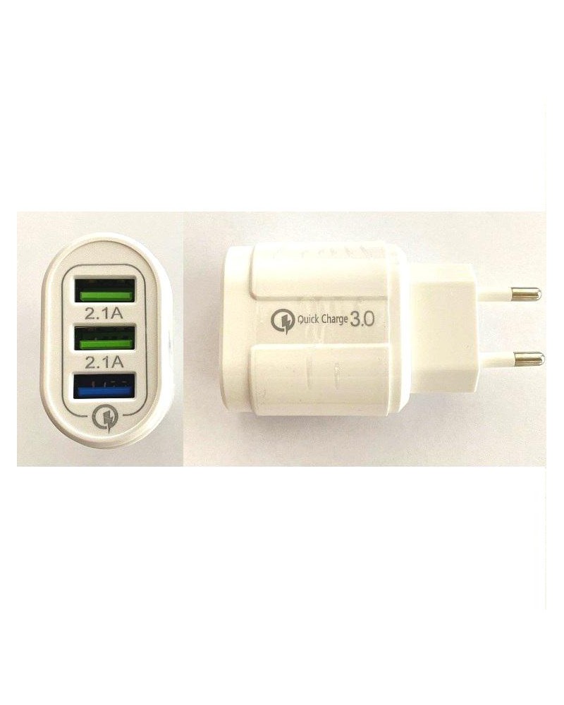 Adaptador de Carga 230V 3A Blanco con 3 puertos USB