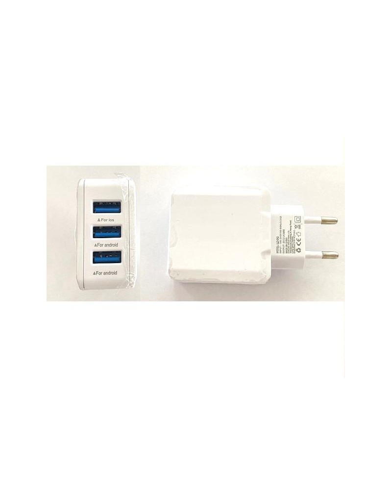 Adaptador de Carga 230V 3 1A Blanco con 3 Puertos USB