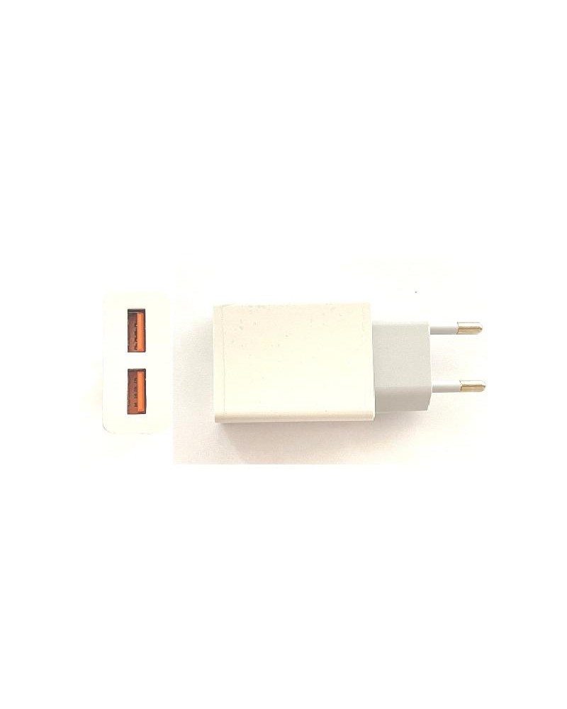 Adaptador de Carga 230V 2 1A Blanco con 2 puertos USB