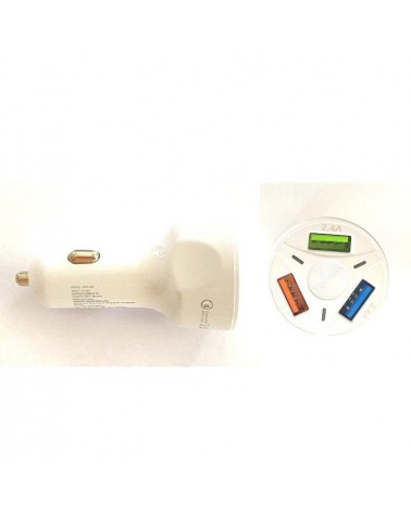 Adaptador de carregamento para automóvel branco 7A com 3 portas USB