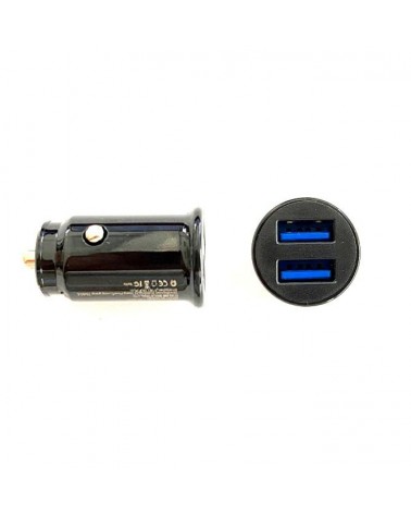 Adaptador de carregamento para automóvel preto 2 4A com 2 portas USB