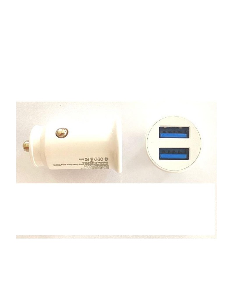 Adaptador de carregamento para automóvel branco 2 4A com 2 portas USB