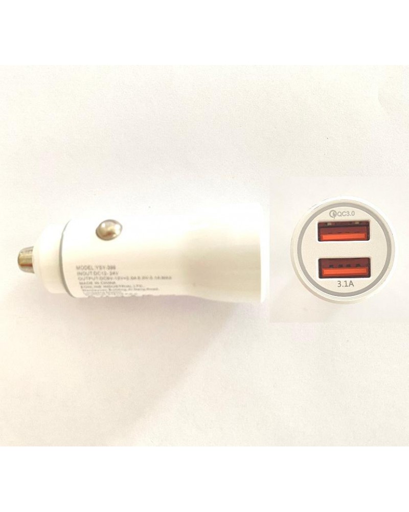 Adaptador de Carga para el Coche Blanco 3 1A con 2 puertos USB