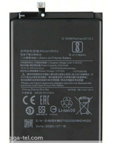 Battery BN54 for Xiaomi Redmi 9 Redmi Note 9 Redmi 10X - 5020mah Service Pack